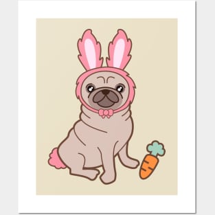 Pug dog in a rabbit costume Posters and Art